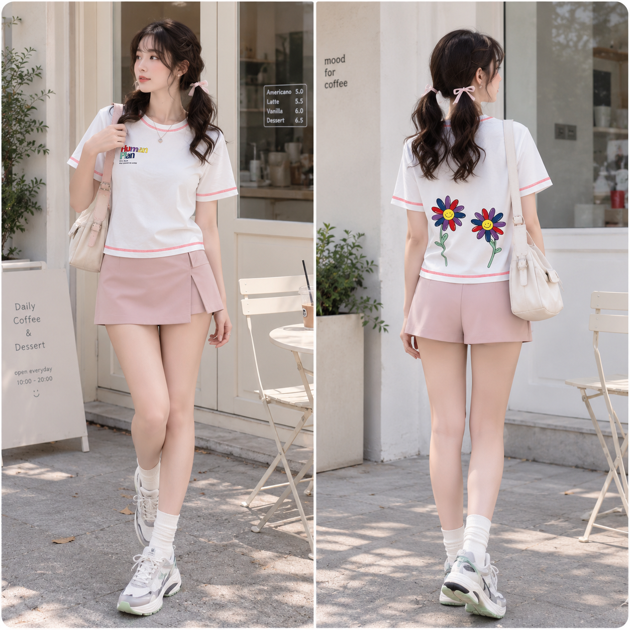 Human Plan Flower Back Boxy Crop Tee White