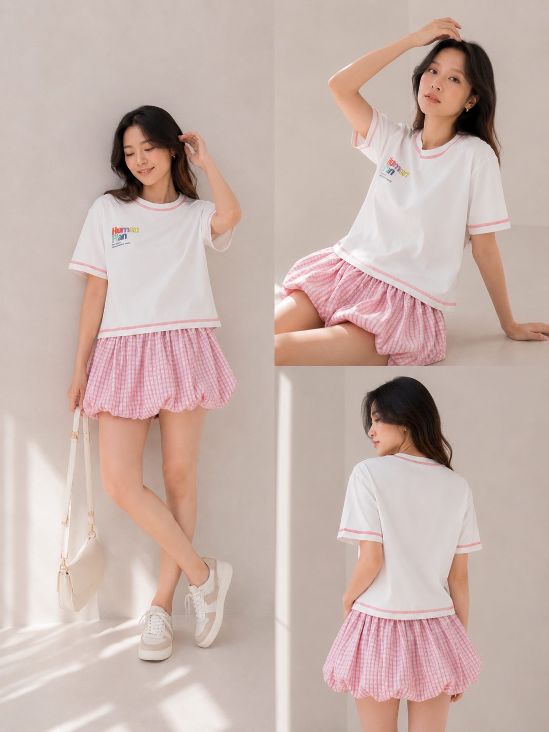 Human Plan Flower Back Boxy Crop Tee White