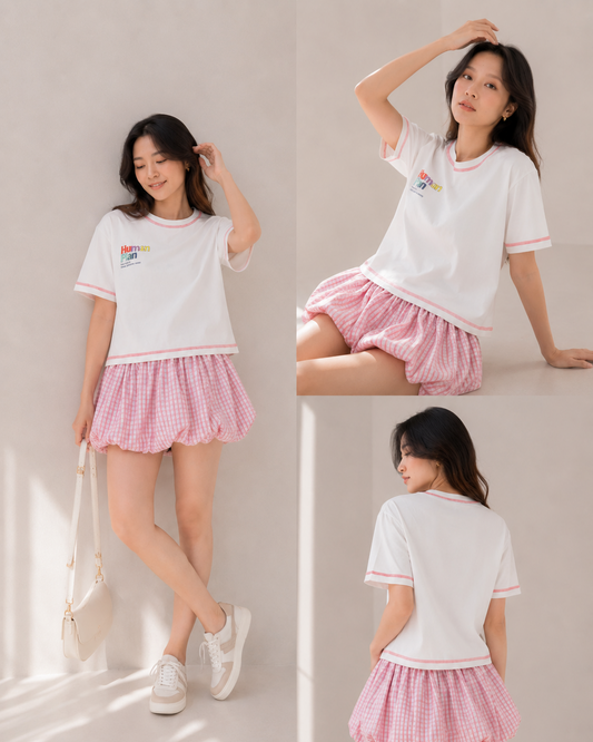 Human Plan Flower Back Boxy Crop Tee White