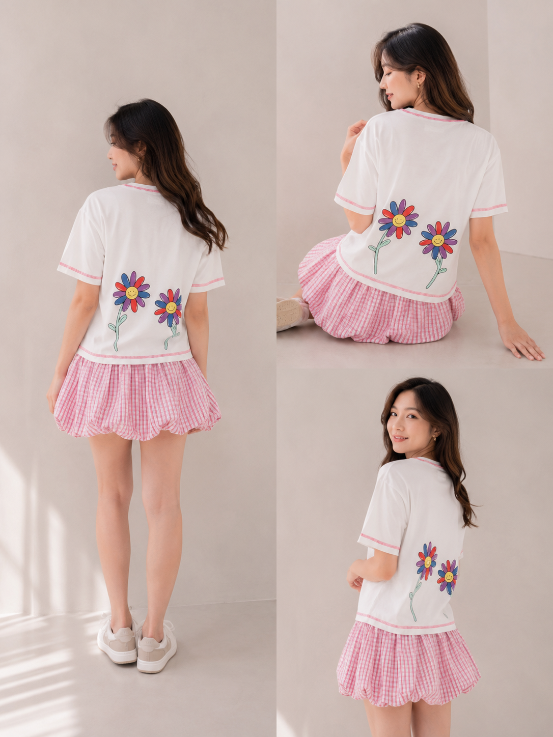 Human Plan Flower Back Boxy Crop Tee White