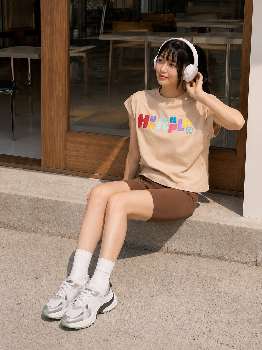 Human Plan Big Letter Boxy Relax Tee Khaki