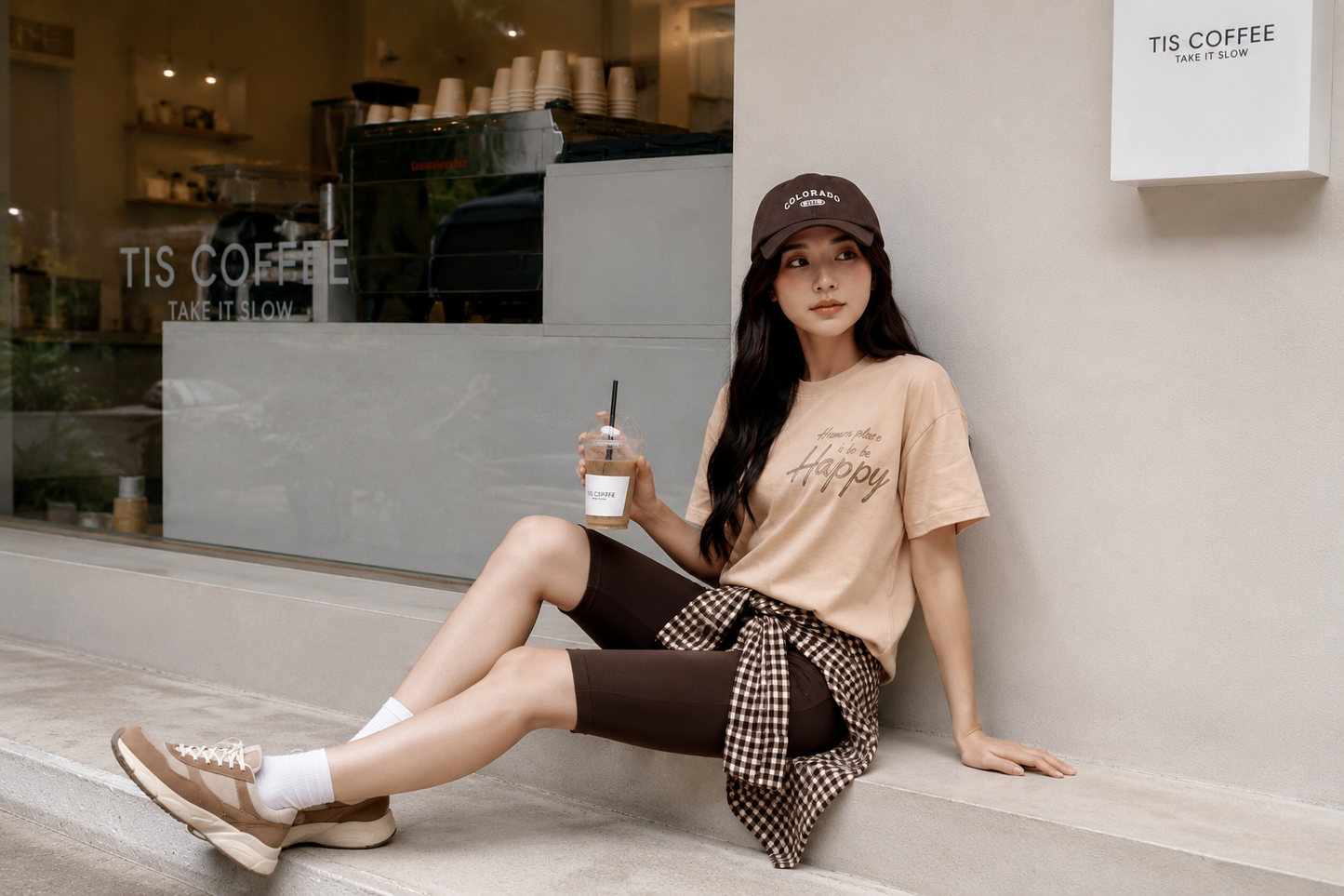 Human Plan To Be Happy Boxy Relax Tee Khaki