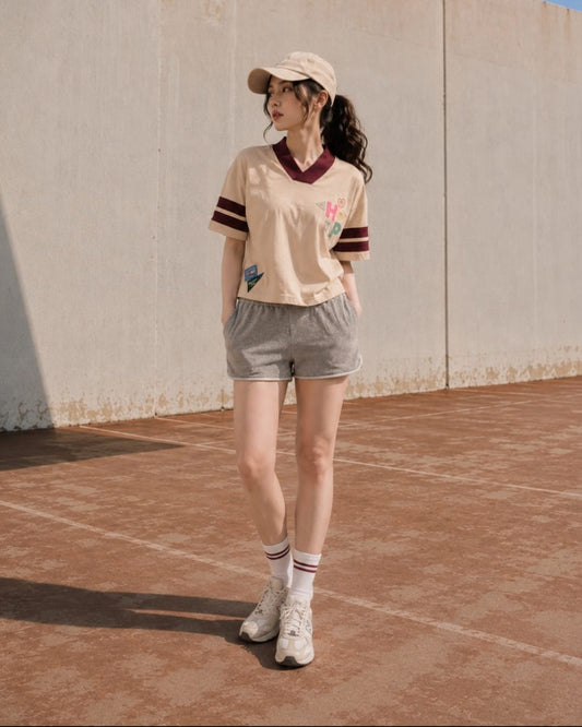 Human Plan 2 Stripe Boxy Relax Tee Khaki Maroon