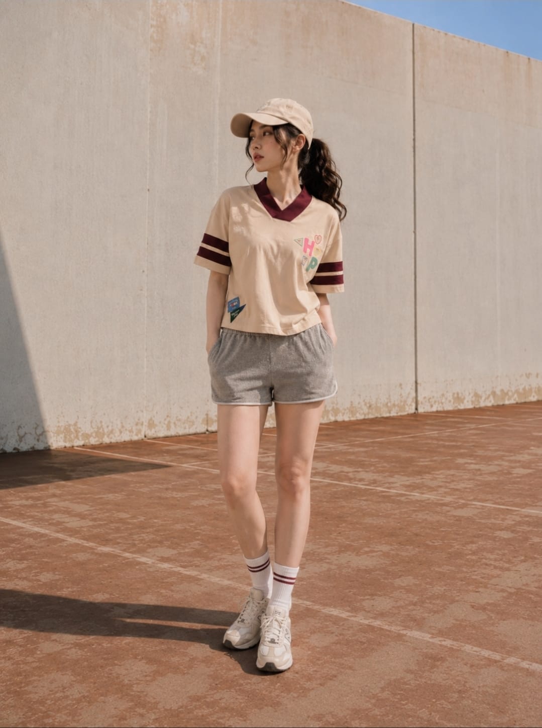 Human Plan 2 Stripe Boxy Relax Tee Khaki Maroon