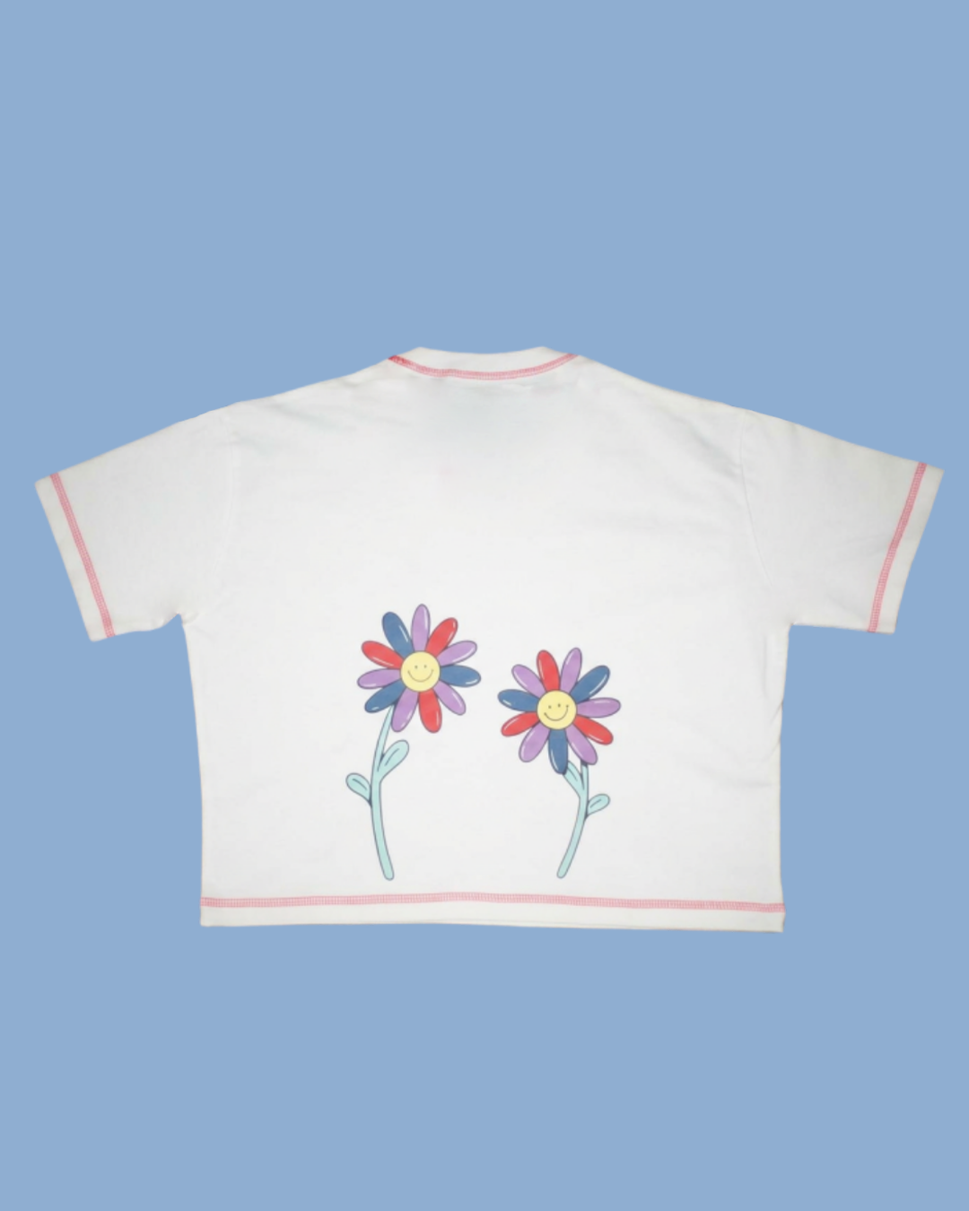 Human Plan Flower Back Boxy Crop Tee White